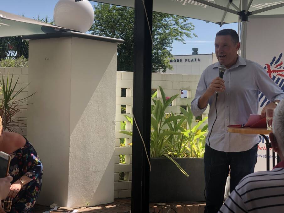 Senate candidate Lyle Shelton speaking to supporters in Kenmore on Sunday afternoon. Photo: Felicity Caldwell