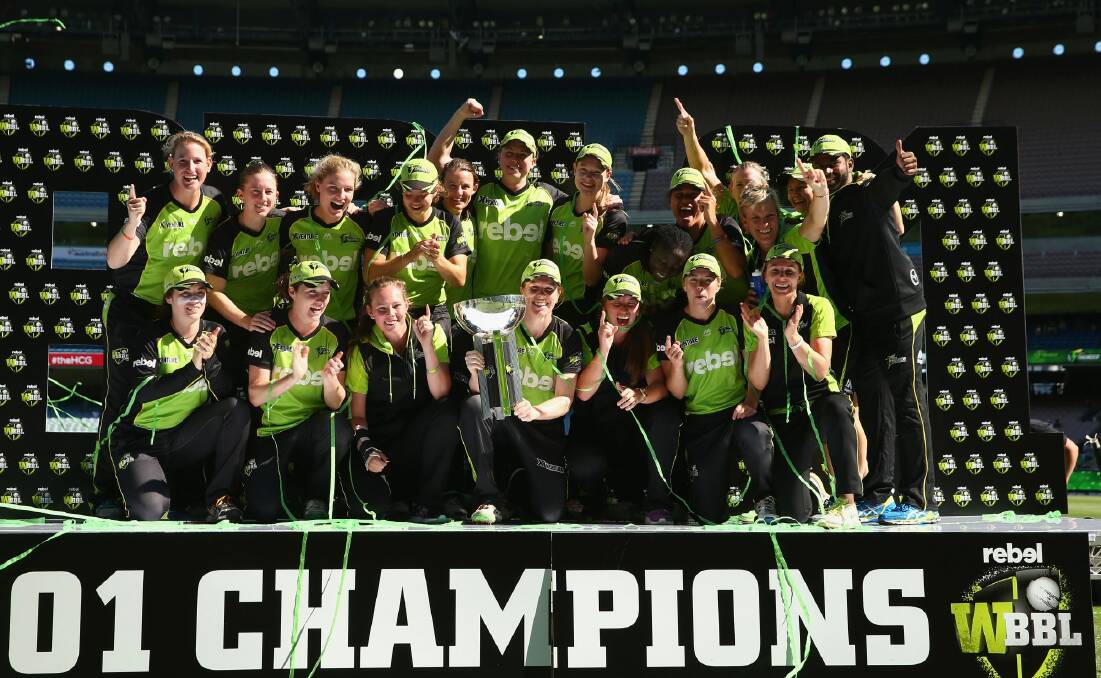 Champions: Sydney Thunder celebrate their WBBL01 title. Photo: Robert Cianflone