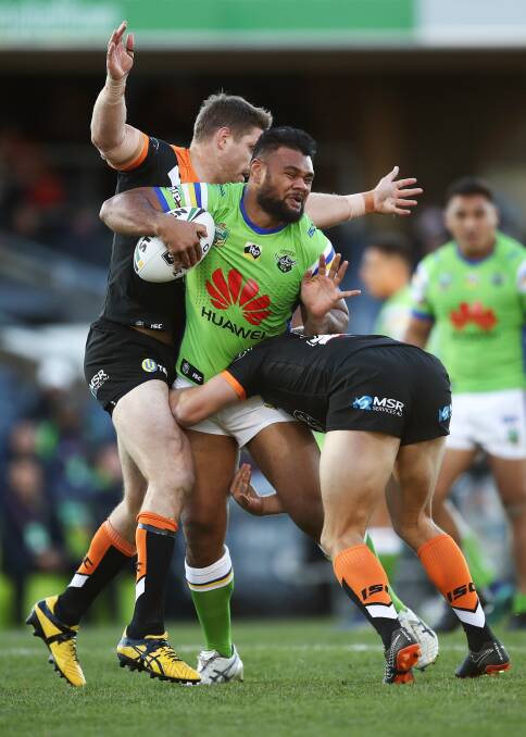 Dunamis Lui will have a chance to repay the Raiders against the Tigers this week. Photo: Brendon Thorne