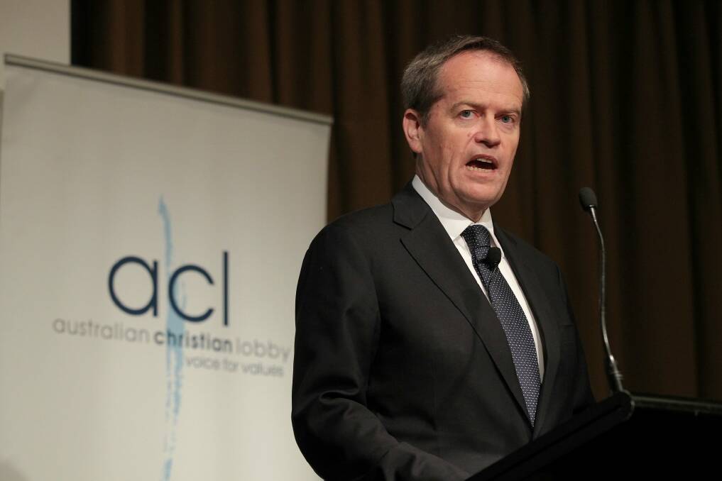 "I believe in God and I believe in marriage equality": Opposition Leader Bill Shorten addresses the Australian Christian Lobby. Photo: Alex Ellinghausen