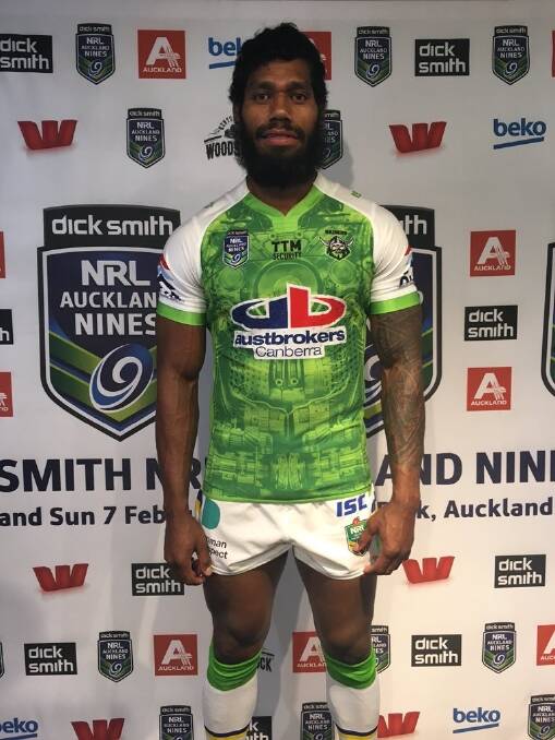 New deal: Raiders winger Sisa Waqa in the club's jersey for the Auckland Nines. Photo: Supplied
