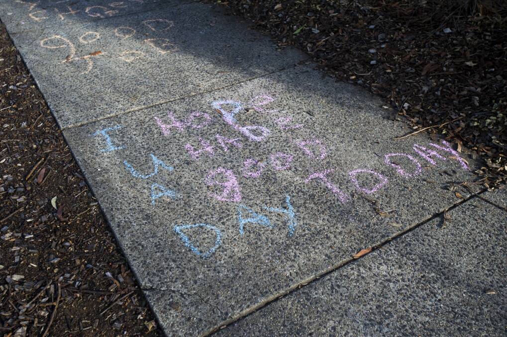 The cute messages on the footpath in Kambah. Photo: Dion Georgopoulos