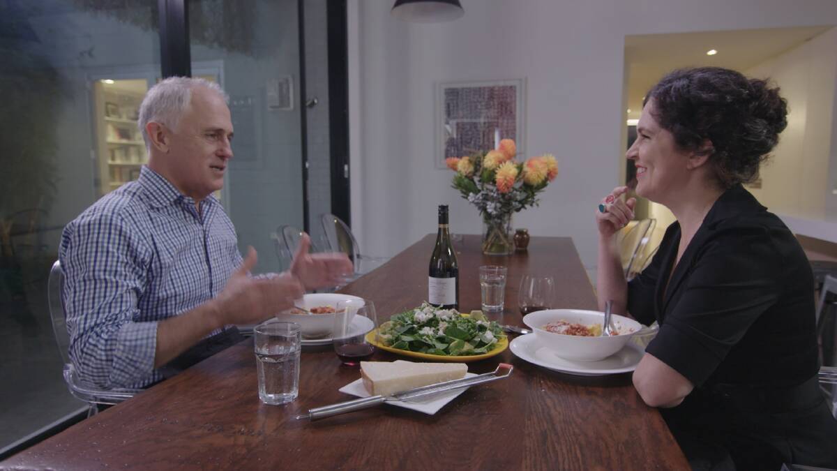 Malcolm Turnbull and Annabel Crabb on the ABC's Kitchen Canbinet. Photo: Supplied