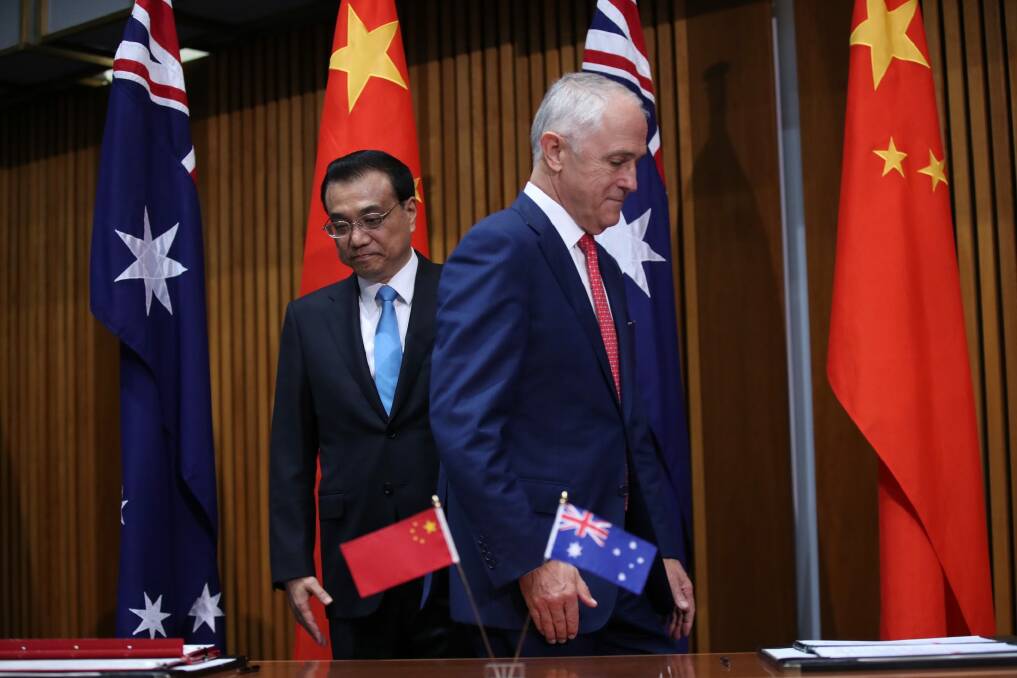 Prime Minister Malcolm Turnbull and Premier Li Keqiang of China during a signing ceremony at Parliament House last month.  Photo: Andrew Meares