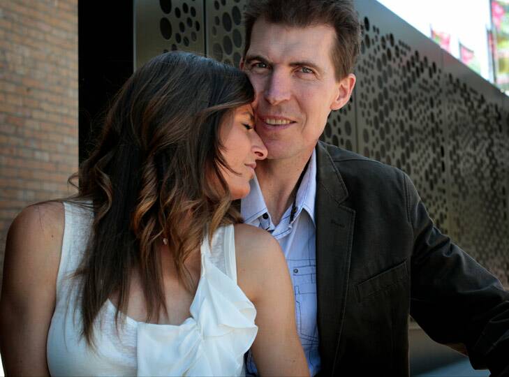 Difficult time ... Jim Stynes with wife Sam. Photo: Angela Wylie
