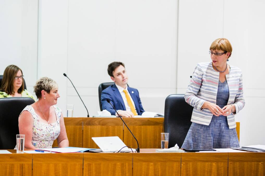 Labor's Bec Cody (left) spoke of her experience of domestic violence.  Photo: Jamila Toderas