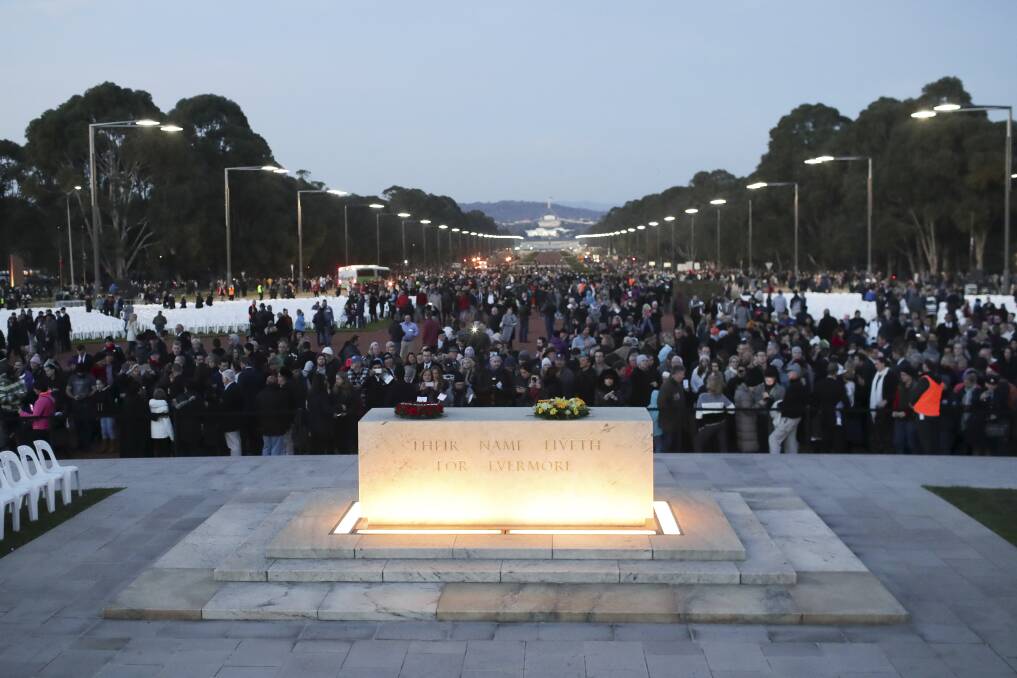 The Australian War Memorial's 2018 Dawn Service. The memorial's private sponsorship and interactive displays have faced both criticism and commendation. Photo: Alex Ellinghausen