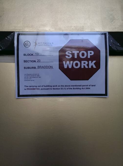 An official stop work notice was placed on the door to the Chop Shop on Wednesday. Photo: Supplied