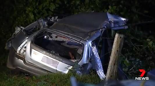 The wreckage of the car. Photo: 7 News Brisbane - Twitter