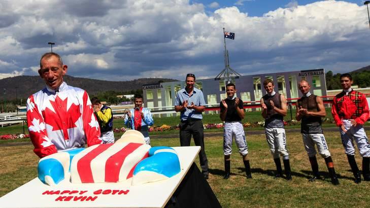 Kevin Sweeney, the oldest jockey in NSW and ACT, celebrated his 60th birthday at Thoroughbred Park on Friday. Photo: Katherine Griffiths