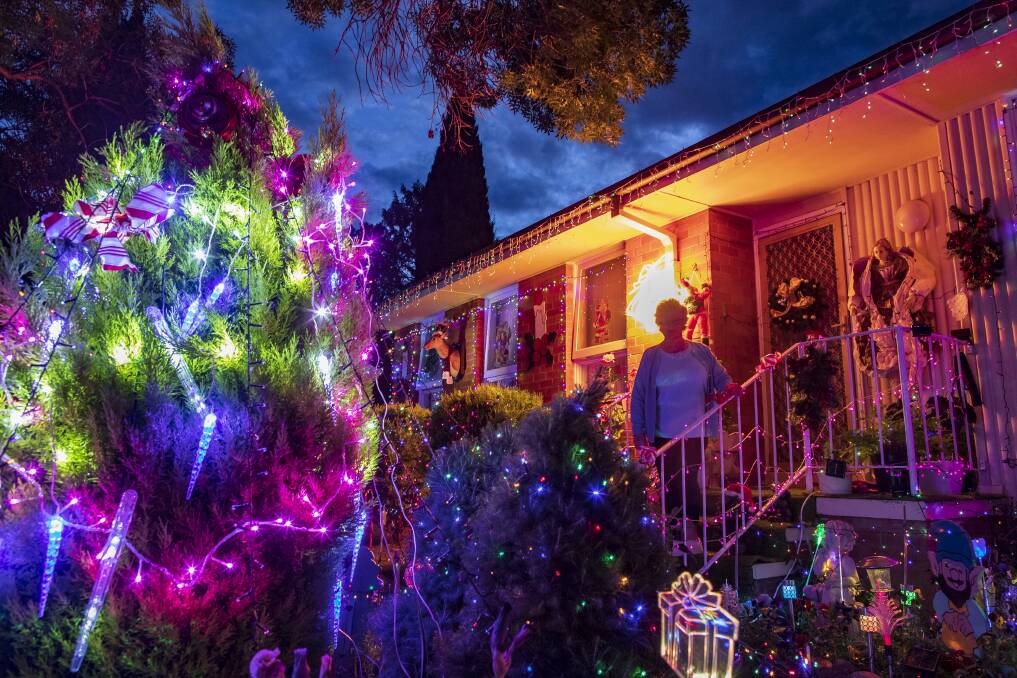 Bev Lucas believes it is the first time this house in Chifley has had Christmas decorations in 67 years. Photo: Sitthixay Ditthavong