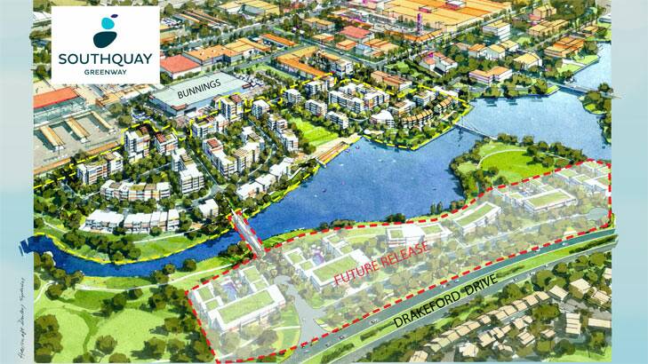 The new SouthQuay residential development will be across the lake from Tuggeranong town centre.