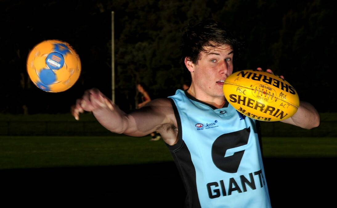 Karl Warrener is part of the Greater Western Sydney under 16 junior Giants side, a member of the Australian under 21 handball squad and captain of under 18 Australian handball team. Photo: Stuart Walmsley