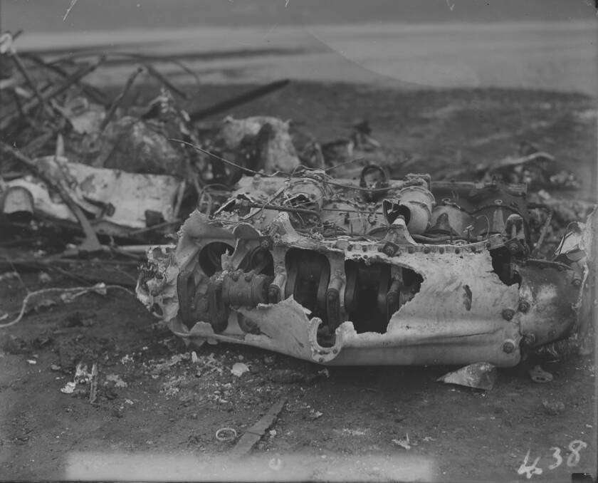 The wreckage of a biplane which crashed at the opening of Old Parliament House in 1927. Photo: Mildenhall Collection: National Archives of Australia