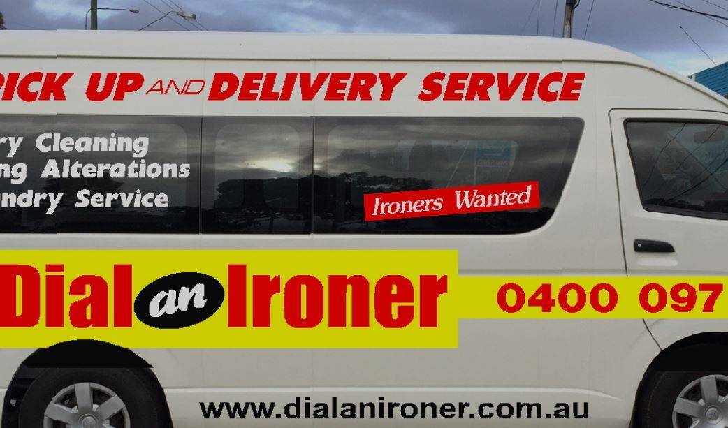 Dial an Ironer is known for its distinctive opportunistic roadside advertising. Photo: Michael Gorey