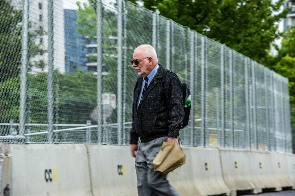 Former Marist brother Gregory Joseph Sutton arrives at the ACT Supreme Court for sentencing on Tuesday. Photo: Karleen Minney