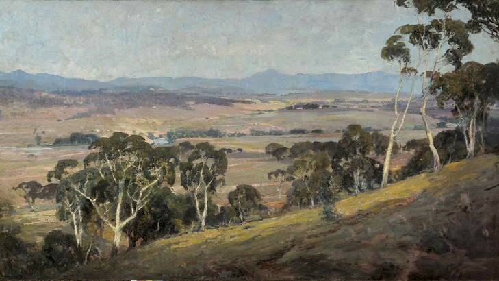 Hidden gem ... H. Septimus Power's 1913 painting of the federal capital site at Canberra. Photo: Supplied