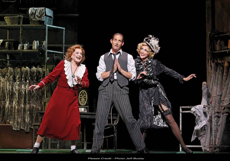 Nancye Hayes and Todd McKenney (and Chloe Dallimore) in Annie in 2012. Photo:  