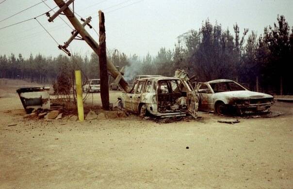Mr Dutkiewicz's car at the Rivers Bushfire Brigade shed on Cotter Road was burnt.  Photo: Matt Dutkiewicz