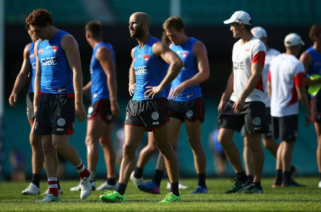 Return: Jarrad McVeigh leaving the field after Swans training at the SCG on Tuesday. Photo: Getty Images