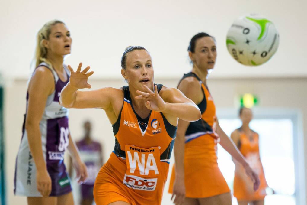 Kimberlee Green playing netball for GWS Giants in a pre-season game against Sunshine Coast. Photo: Murray Wilkinson