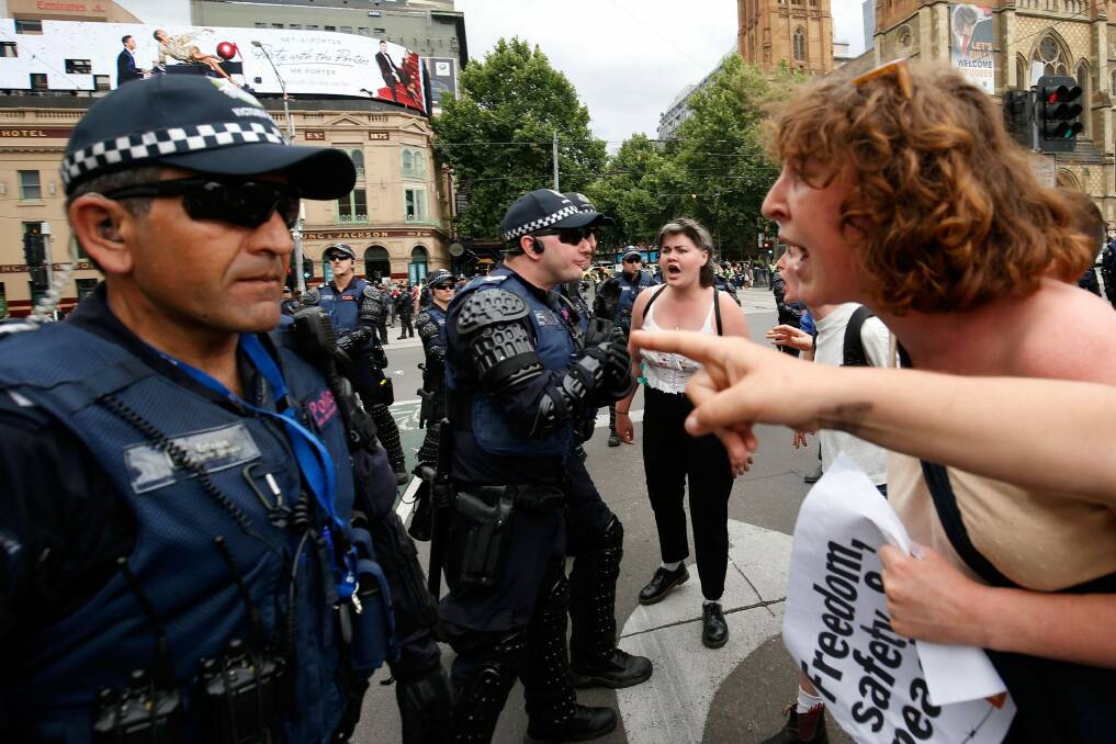 Rare sight? Pro-refugee protesters clash with police in Melbourne last week. Photo: Darrian Traynor
