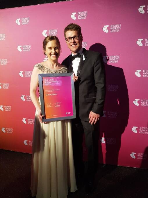 Canberra pharmacist Elise Apolloni with her husband Dean, also a pharmacist, at the awards night in Melbourne. Photo: Supplied