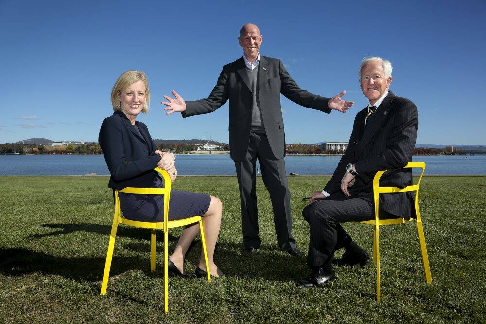 Sitting pretty: ACT Chief Minister Katy Gallagher joins Swedish ambassador Sven-Olof Petersson, right, and Ikea country manager David Hood for the store's Canberra announcement.