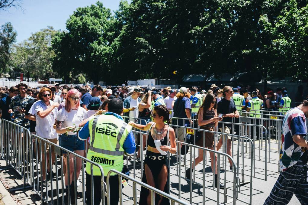 Spilt Milk music festival at Commonwealth Park. Security check IDs at the entry. Photo: Rohan Thomson