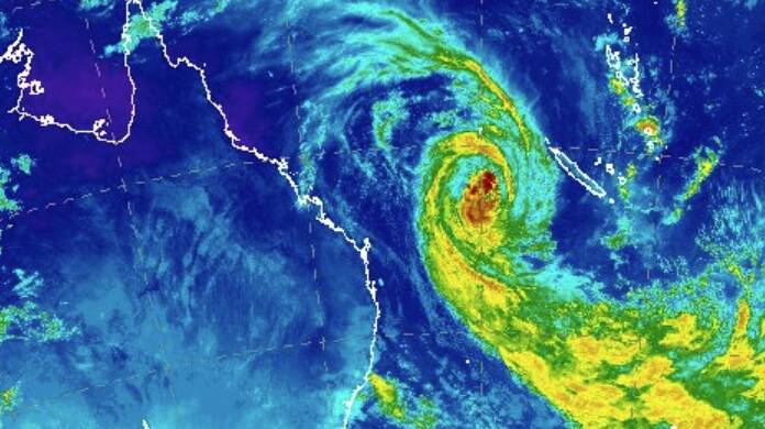 The swirl of Cyclone Oma, as shown on satellite images on Thursday morning. Photo: Bureau of Meteorology