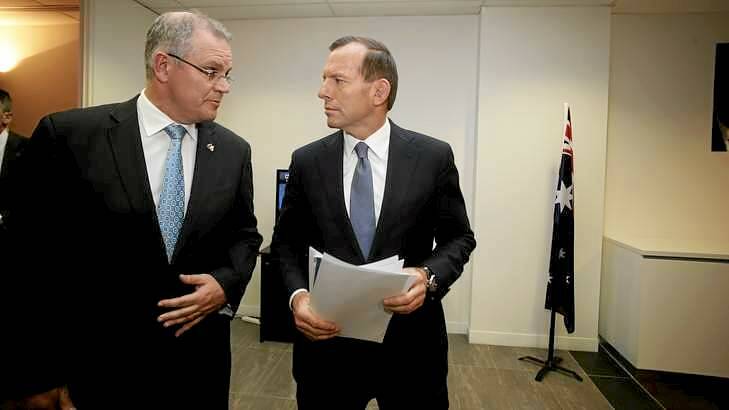 AFP spending increase: Shadow Immigration Minister Scott Morrison with Opposition Leader Tony Abbott. Photo: Alex Ellinghausen
