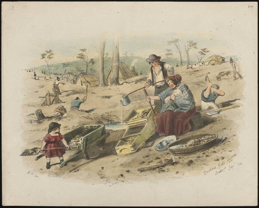 ST Gill's Zealous Gold Diggers, Bendigo  July 1, 1852, lithograph, National Library of Australia. Photo: macsupp