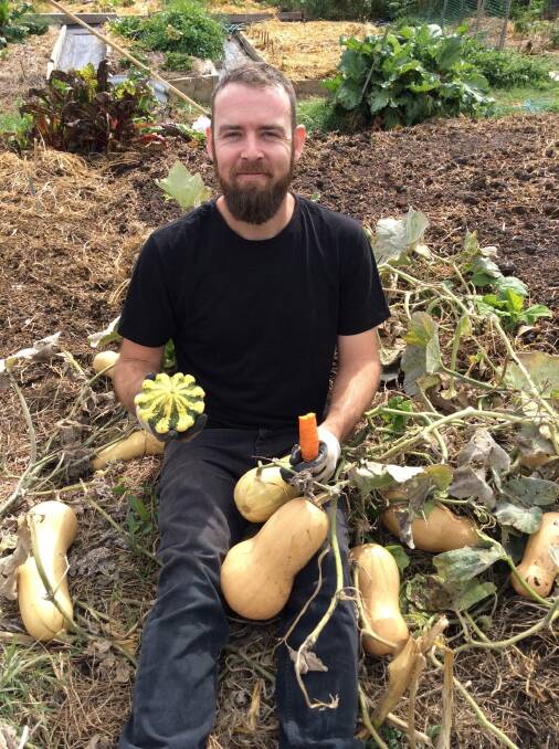 Josh Broomfield in his butternut pumpkin patch.  Photo: Felicity Buckle