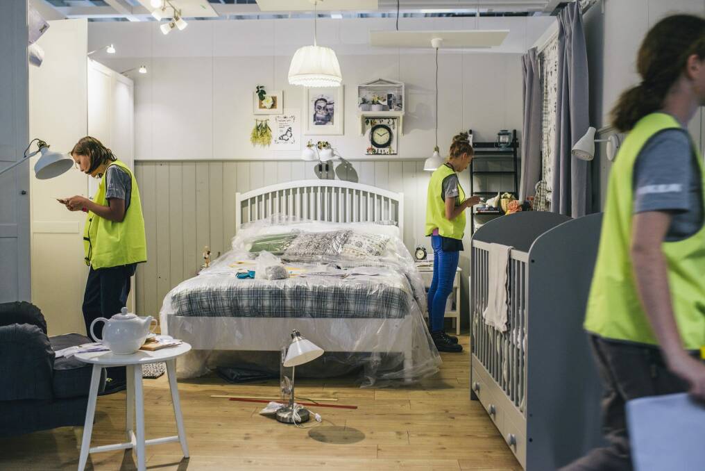 Staff set up IKEA.  Photo: Rohan Thomson