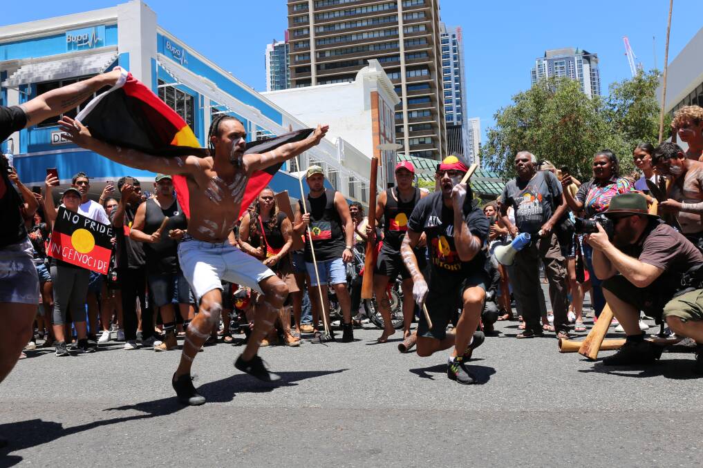 Chants were heard and dances were seen in Brisbane's CBD on January 26 as part of a march to abolish Australia Day. Photo: Jocelyn Garcia