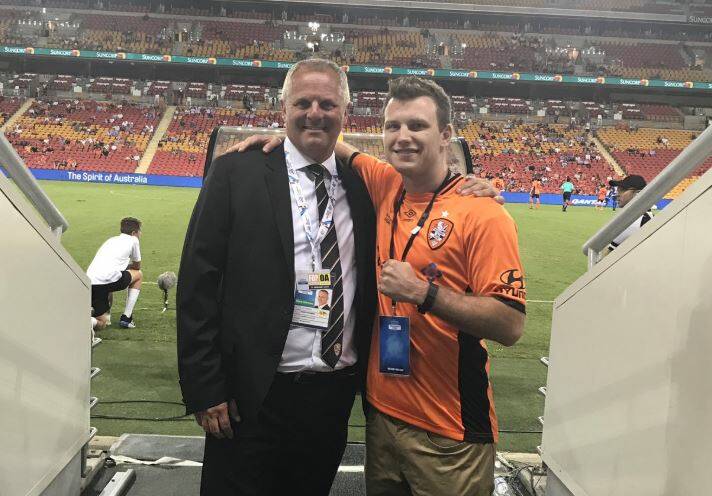 Mark Kingsman with Queensland boxer Jeff Horn at a Brisbane Roar game two years ago. Photo: Twitter