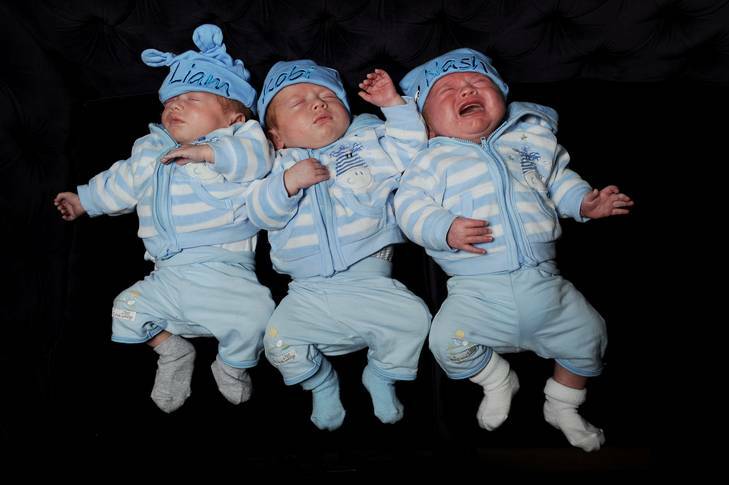 The identical boy triplets (L to R) Liam , Kobi  and Nash. Photo: Colleen Petch COP