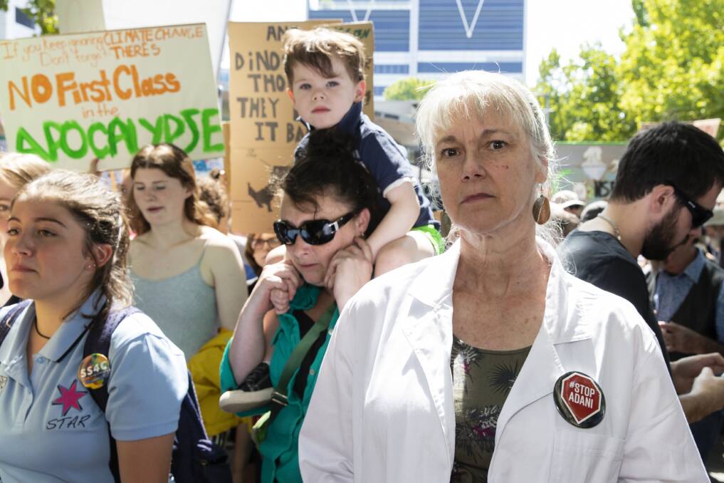 Australia's former chief scientist Penny Sackett joined students marching in Canberra.  Photo: Terry Cunningham