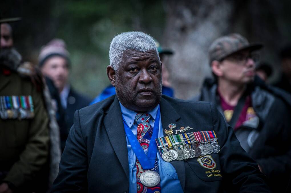 ANZAC day Aboriginal and Torres strait Islander commemoration ceremony on mt Ainslie, Canberra. Photo:  Karleen Minney