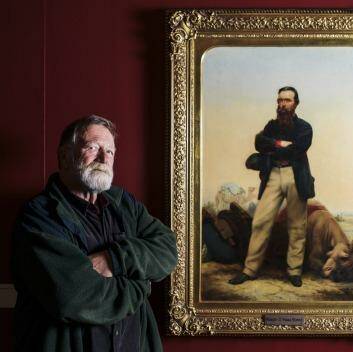Actor Jack Thompson with a portrait of William O'Hara Burke who Thompson played in the 1985 film, Burke and Wills. Photo: Rohan Thomson