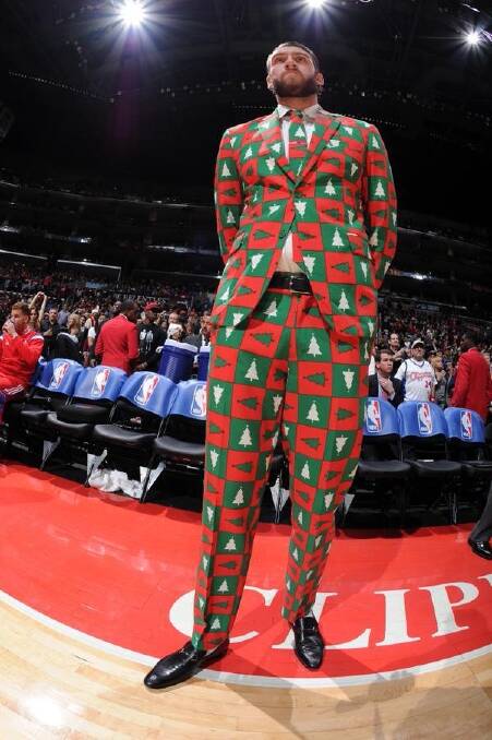 Spencer Hawes shows off his impressive Christmas suit.