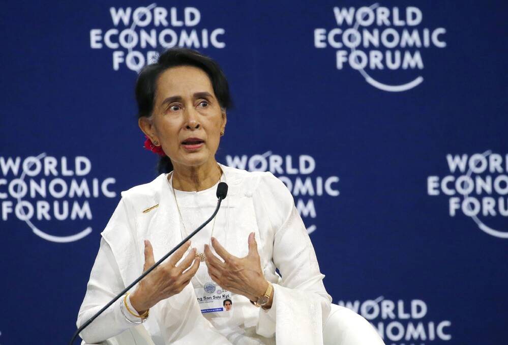 Myanmar State Counsellor Aung San Suu Kyi at the World Economic Forum's meeting  in Hanoi on Thursday. Photo: AP