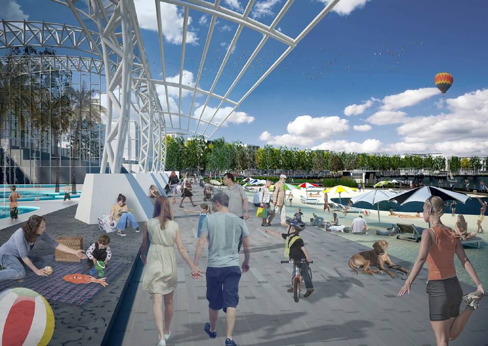 An artist's impression of what the lakeside pool and beach could have looked like in the City to Lake project. Photo: Supplied