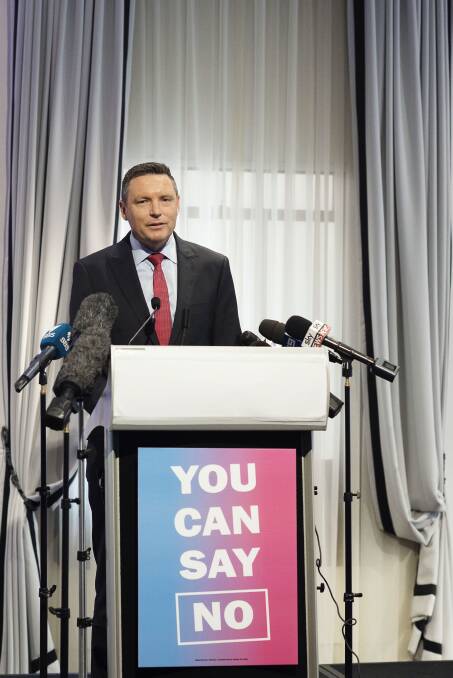 Lyle Shelton, lobbyist for No Vote speaks to the media in 2017. Photo: Christopher Pearce