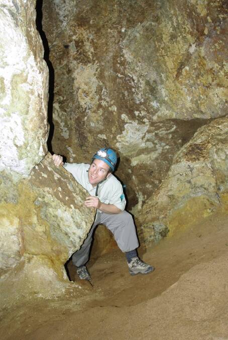Tim the Yowie Man explores the Cotter Cave. Photo: John Brush