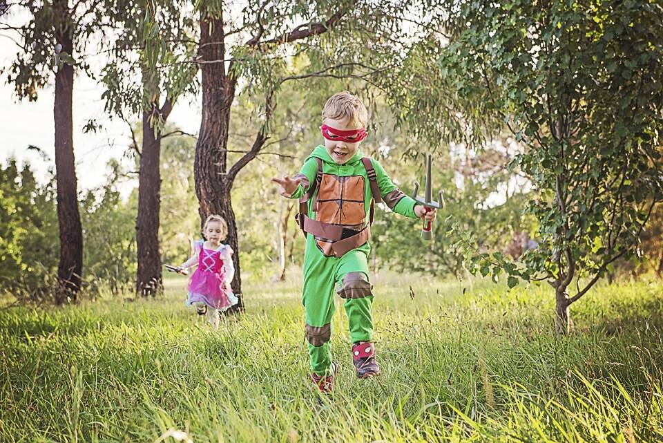 Vanessa Burdett's entry to The Canberra Times summer photo competition. Titled Superheroes, it's of her children Harvey and Stella, playing ninja turtles  and fairies.  Photo: Vanessa Burdett