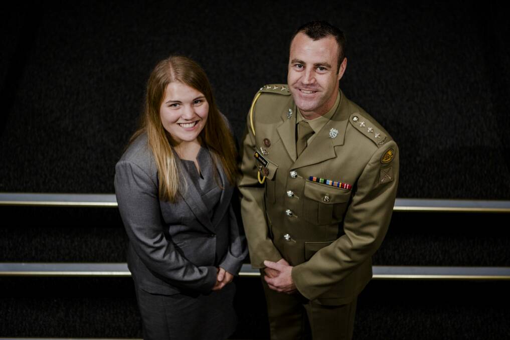 Georgina Gilbert  with military recruitment officer Captain Aaron Kogler. Photo: Jamila Toderas
