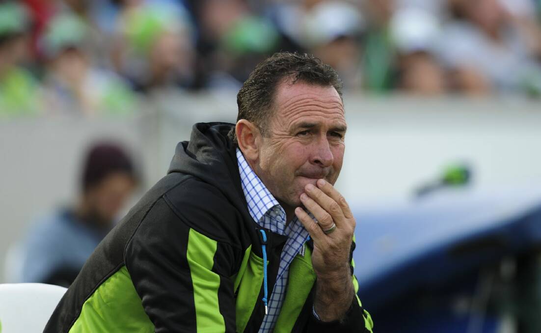 Will Ricky Stuart really encourage the Raiders young backs to keep chancing their arm? Photo: Graham Tidy