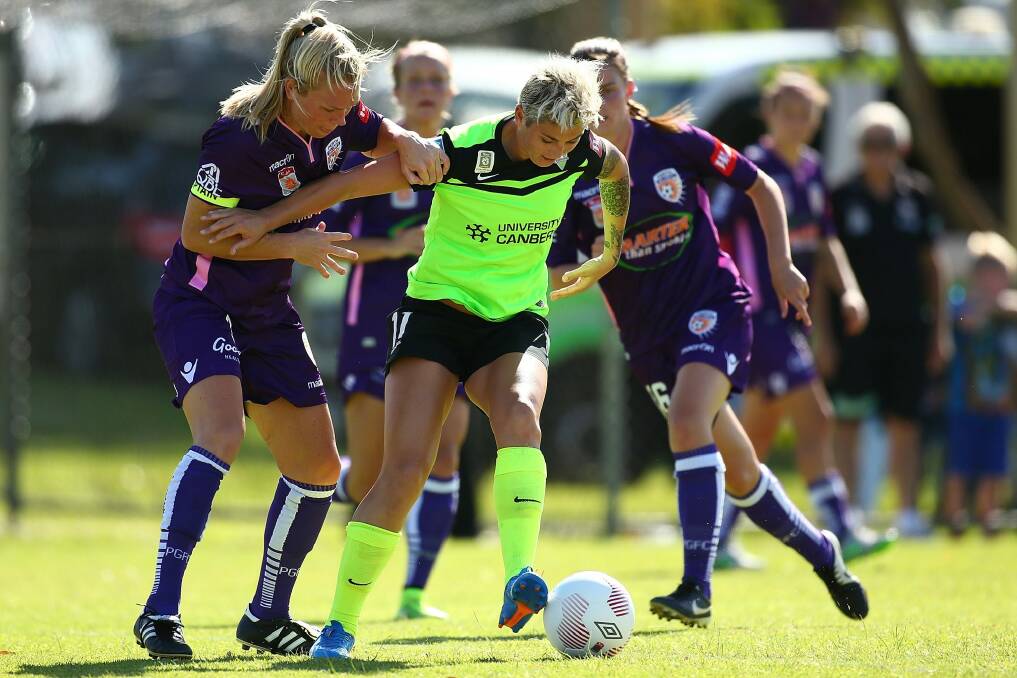 Canberra United star Michelle Heyman will join the Matildas in camp this week as the W-League club manages player workload. Photo: Paul Kane