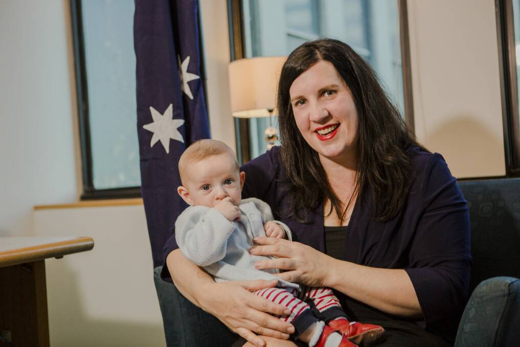 Liberal politician Giulia Jones with her 16-week-old son Maximus Jones.



Photo Jamila Toderas Photo: Jamila Toderas
